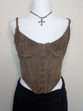 White Fox Boutique Brown Ribbed Corduroy Corset Camisole